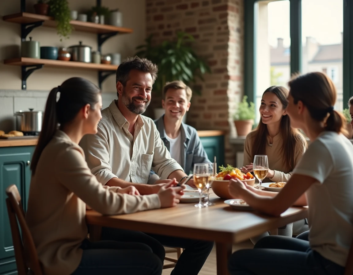 Greg From Paris partageant un repas en famille dans un appartement parisien chaleureux