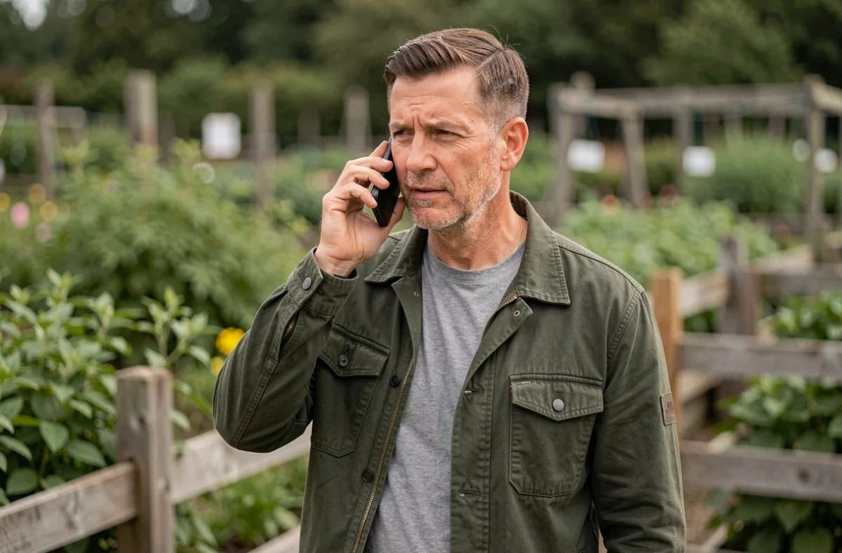 Homme appelant le service client Sagrinature par téléphone depuis l'extérieur
