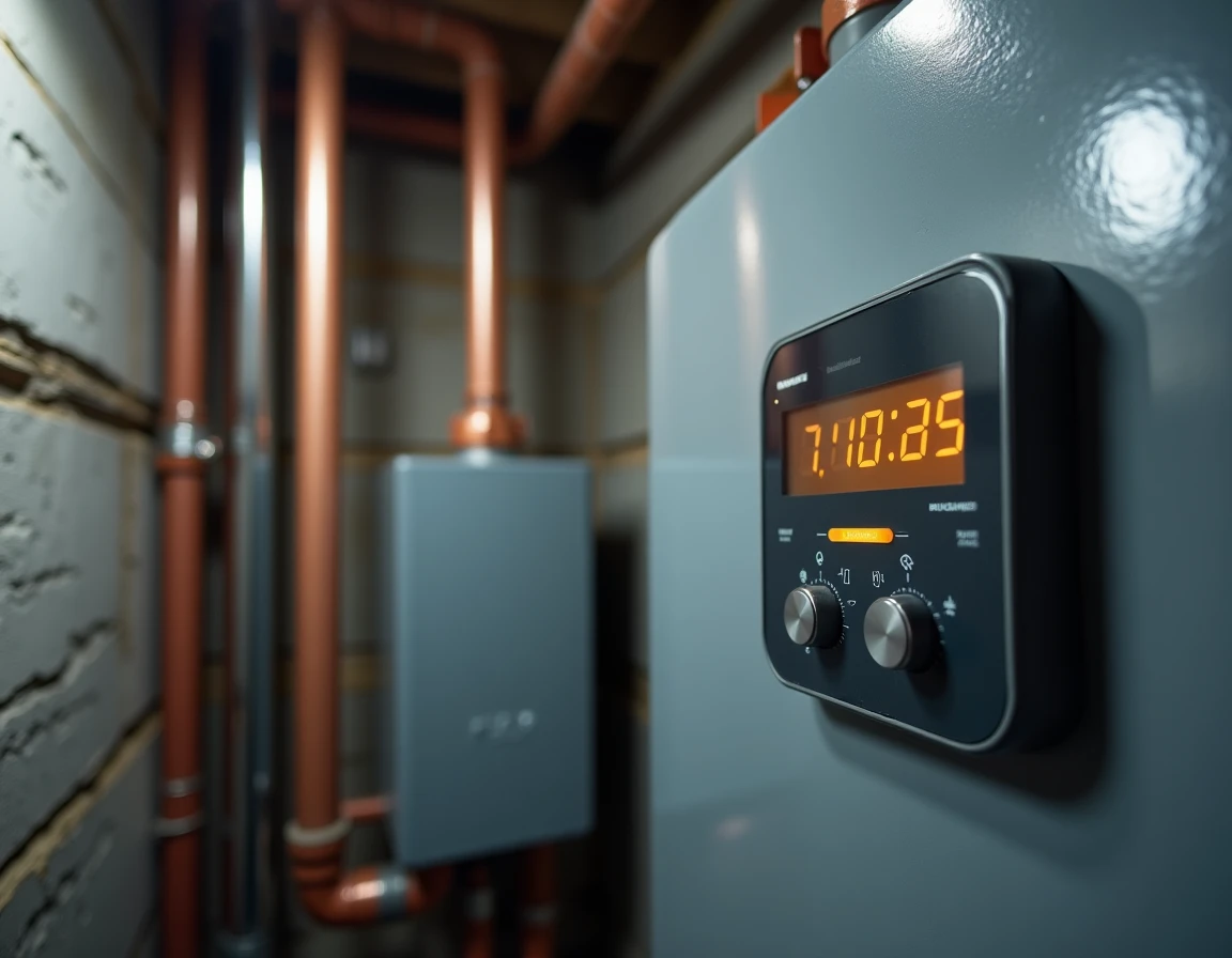 Panneau de commande numérique d'une chaudière à condensation à gaz haute efficacité en sous-sol